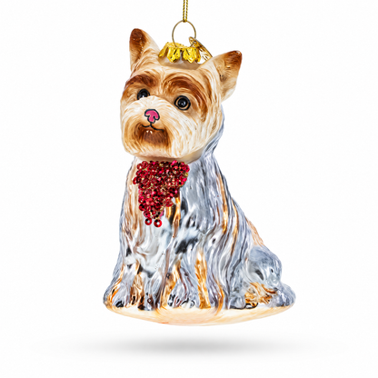 Yorkshire Terrier Glass Christmas Ornament