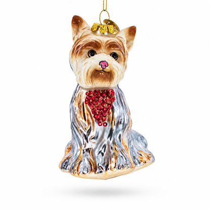 Yorkshire Terrier Glass Christmas Ornament