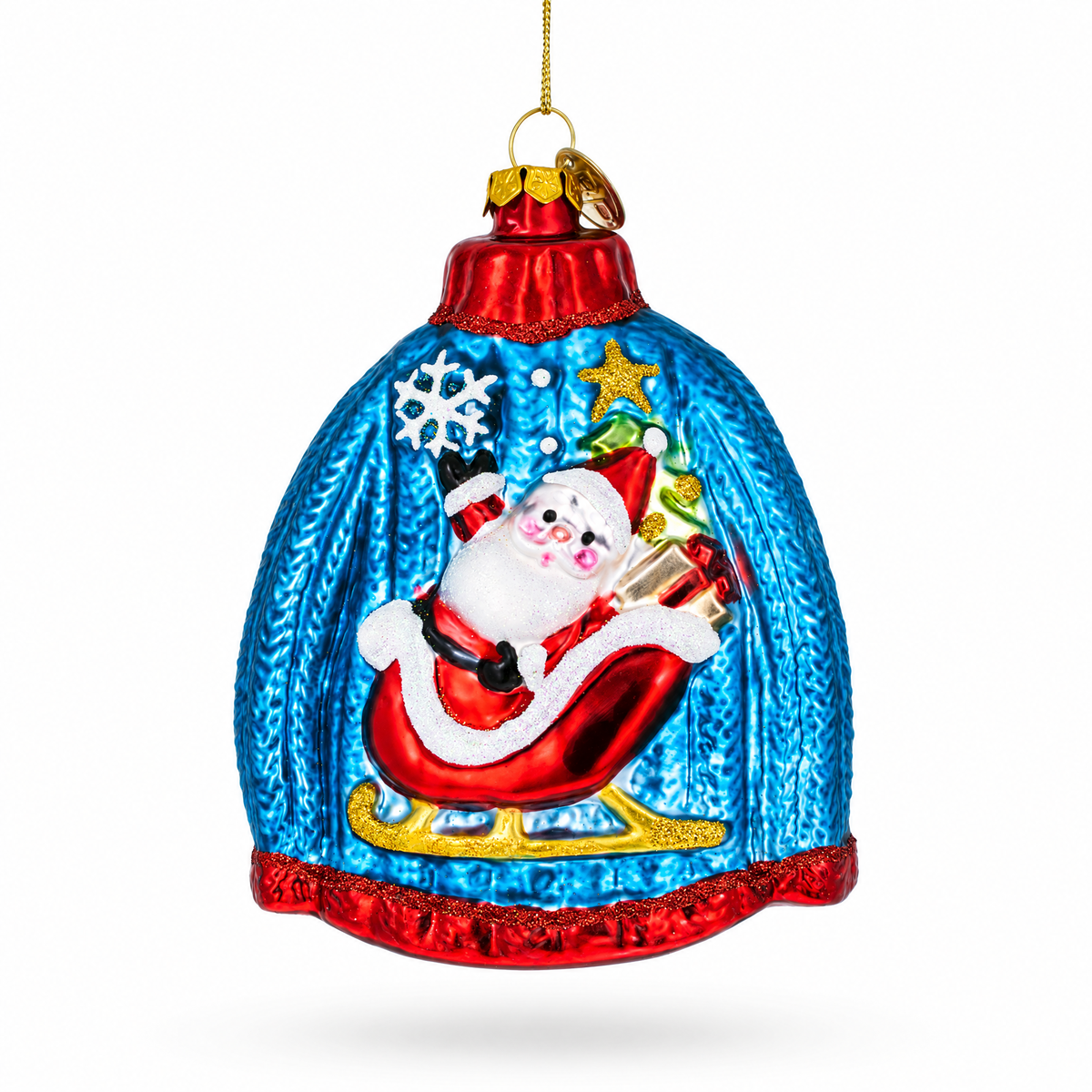 Sweater with Santa with Sleigh Glass Christmas Ornament