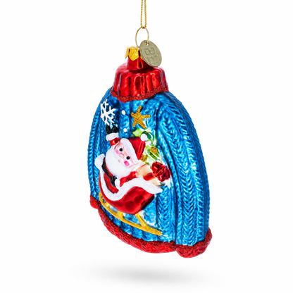 Sweater with Santa with Sleigh Glass Christmas Ornament