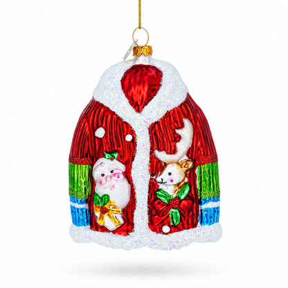 Jacket With Santa and Reindeer Glass Christmas Ornament