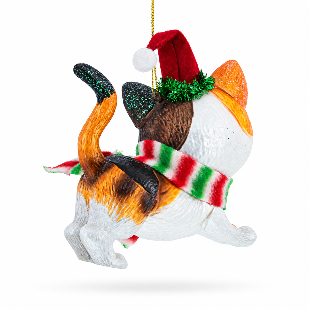 Calico Cat with Scarf Glass Christmas Ornament