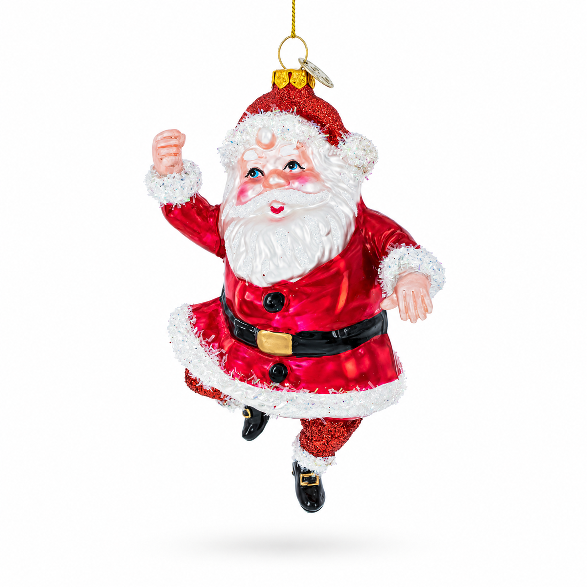 Santa Boogying in Festive Red Attire Glass Christmas Ornament