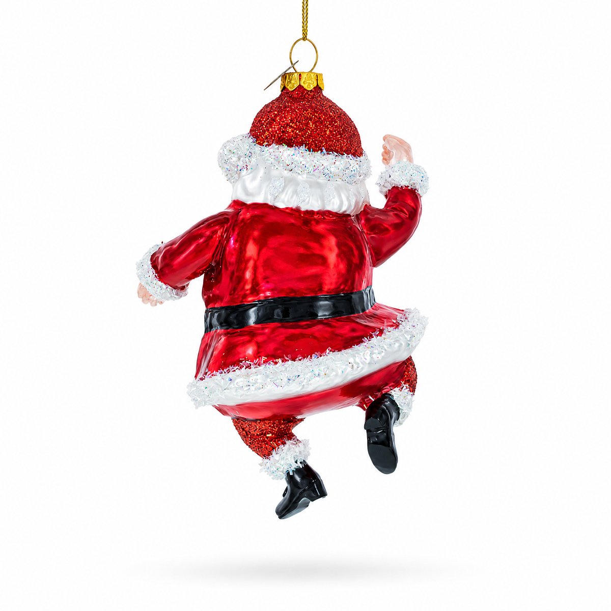 Santa Boogying in Festive Red Attire Glass Christmas Ornament