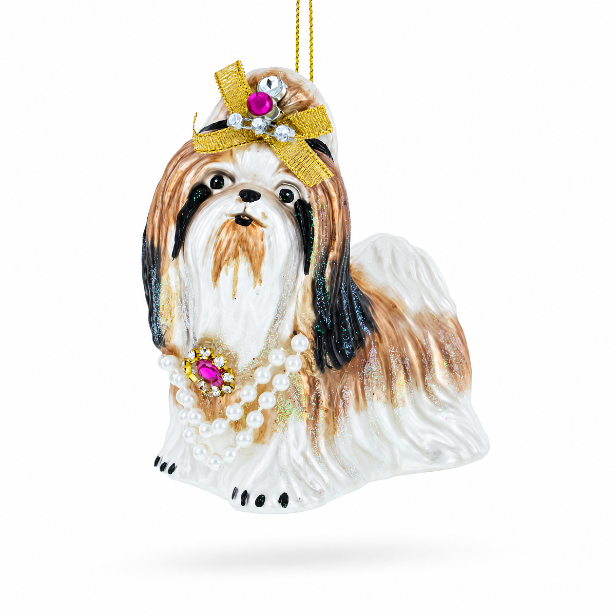Shih Tzu with Pearls Glass Christmas Ornament