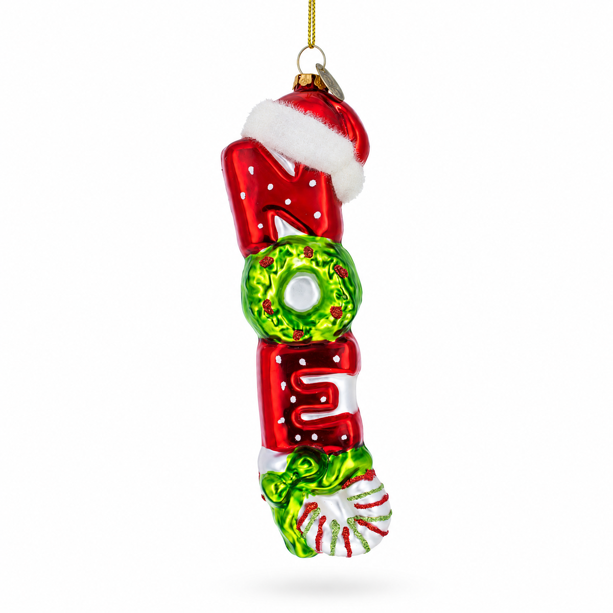 Noel Sign Topped with Santa Hat Large Glass Christmas Ornament