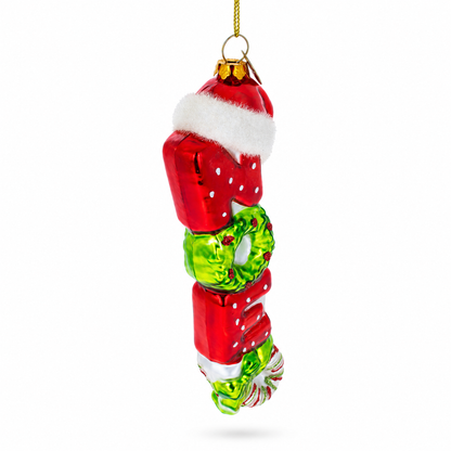 Noel Sign Topped with Santa Hat Large Glass Christmas Ornament
