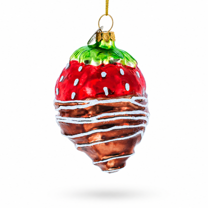 Chocolate-Dipped Strawberry Glass Christmas Ornament