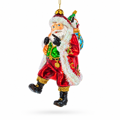 Jolly St. Nick in Red Coat Glass Christmas Ornament