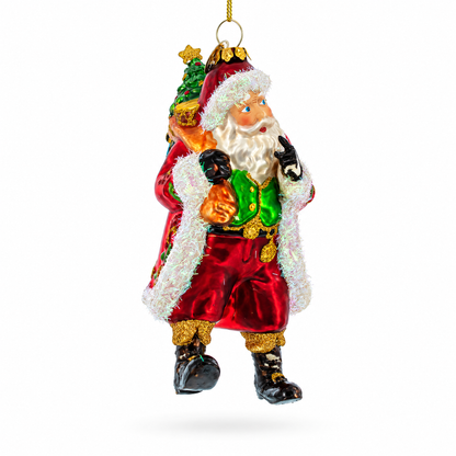 Jolly St. Nick in Red Coat Glass Christmas Ornament
