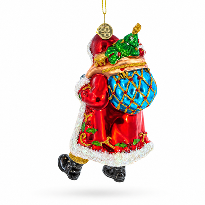 Jolly St. Nick in Red Coat Glass Christmas Ornament