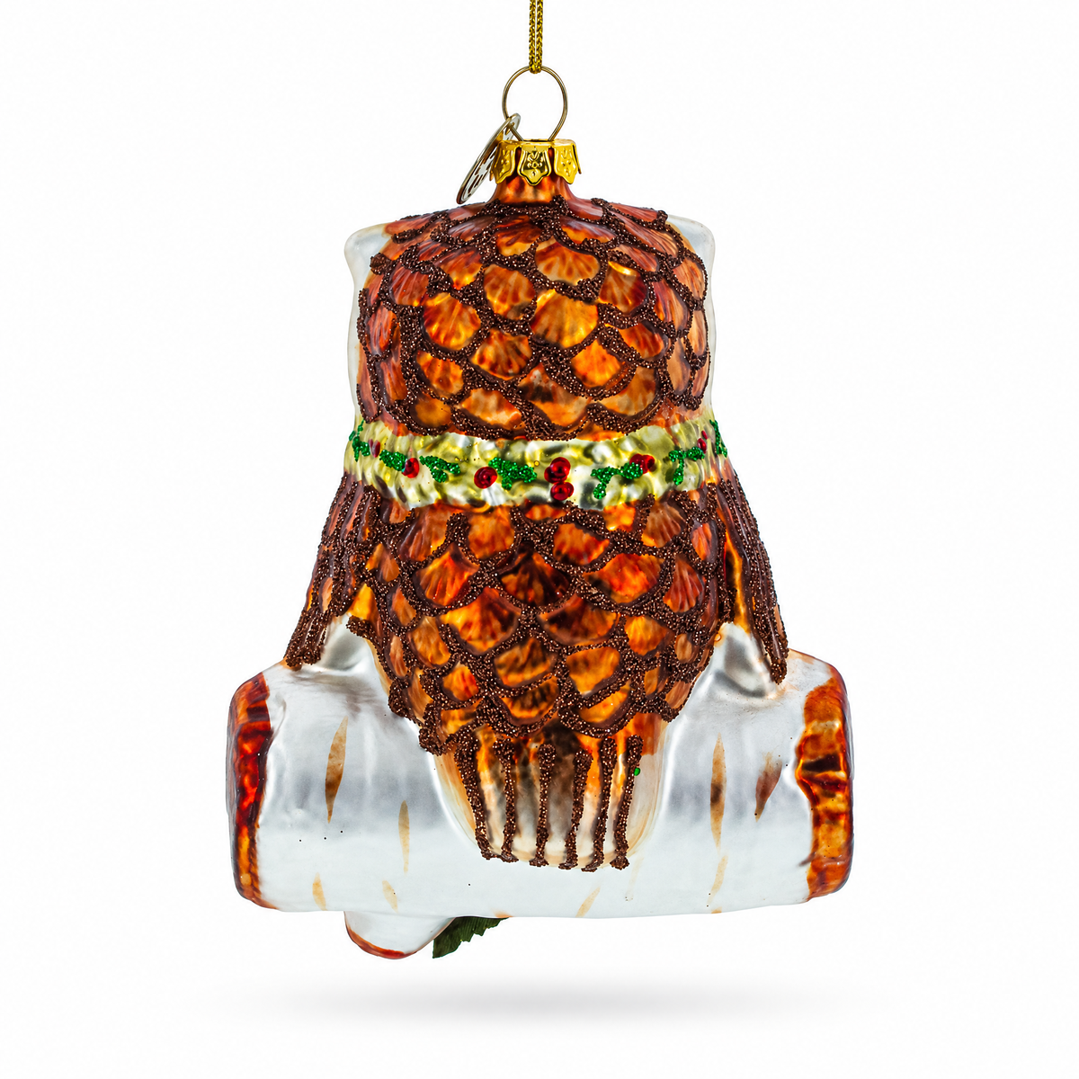 Wise Owl on Branch Glass Christmas Ornament