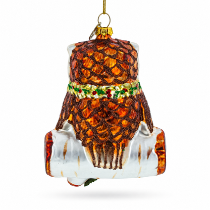 Wise Owl on Branch Glass Christmas Ornament