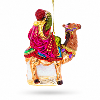Wiseman Riding a Camel Glass Christmas Ornament
