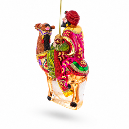 Wiseman Riding a Camel Glass Christmas Ornament