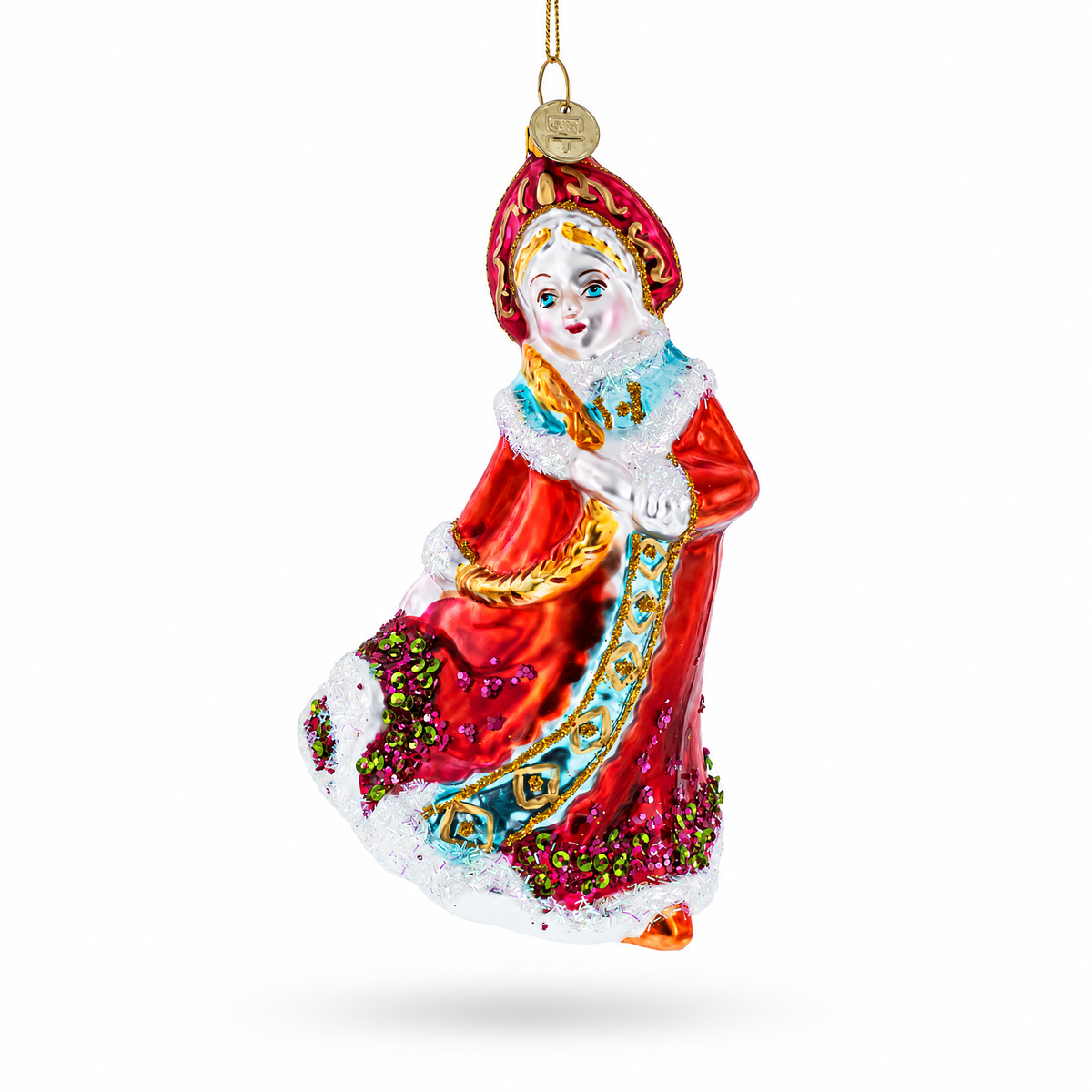 Snow Maiden in Red Glass Christmas Ornament