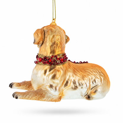 Golden Retriever with Jeweled Collar Glass Christmas Ornament