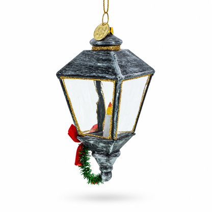 Festive Lantern with Red Bow Glass Christmas Ornament