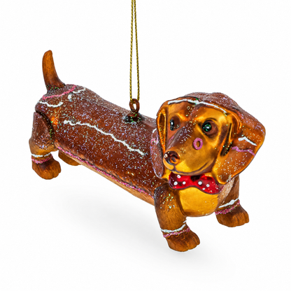 Dachshund with Bow Tie Glass Christmas Ornament