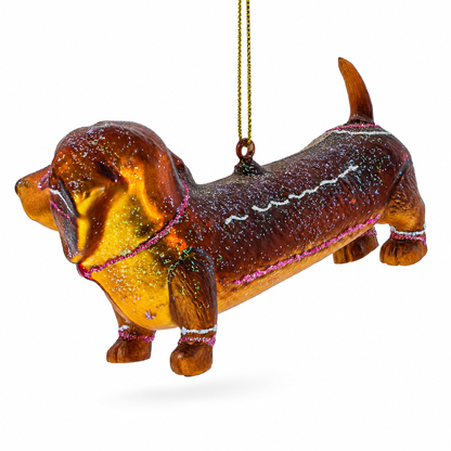 Dachshund with Bow Tie Glass Christmas Ornament
