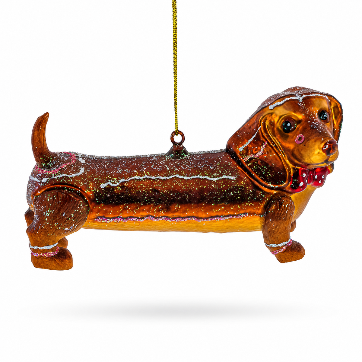 Dachshund with Bow Tie Glass Christmas Ornament