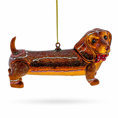 Dachshund with Bow Tie Glass Christmas Ornament