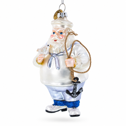 Sailor Santa with Anchor Glass Christmas Ornament