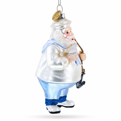 Sailor Santa with Anchor Glass Christmas Ornament