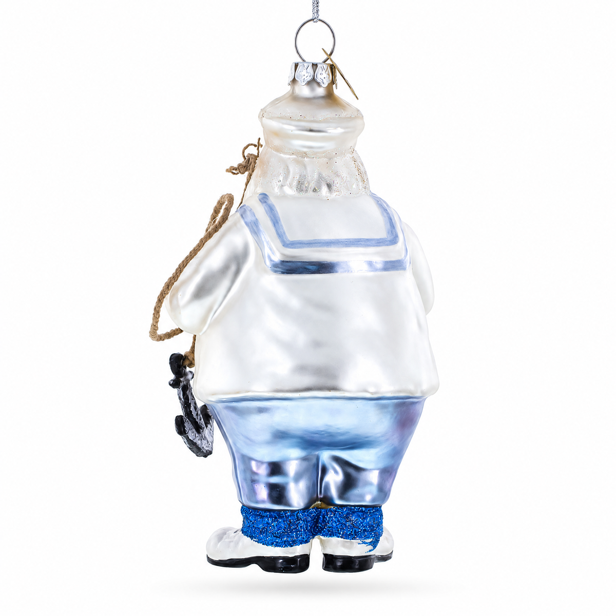 Sailor Santa with Anchor Glass Christmas Ornament