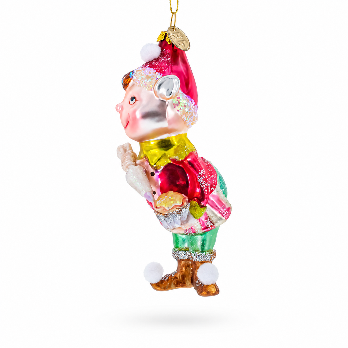 Whimsical Elf Decorating Cupcake Glass Christmas Ornament