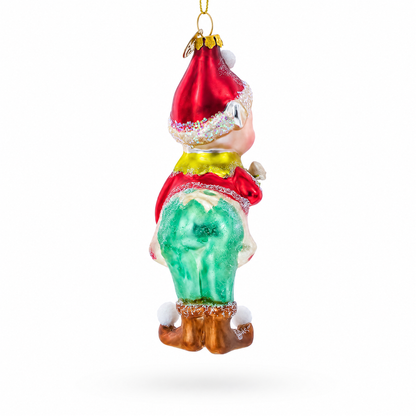 Whimsical Elf Decorating Cupcake Glass Christmas Ornament