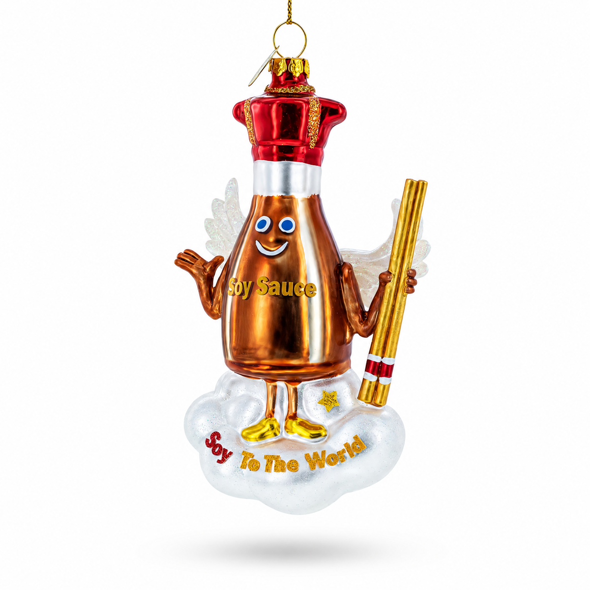 Soy Sauce with Chopsticks Glass Christmas Ornament