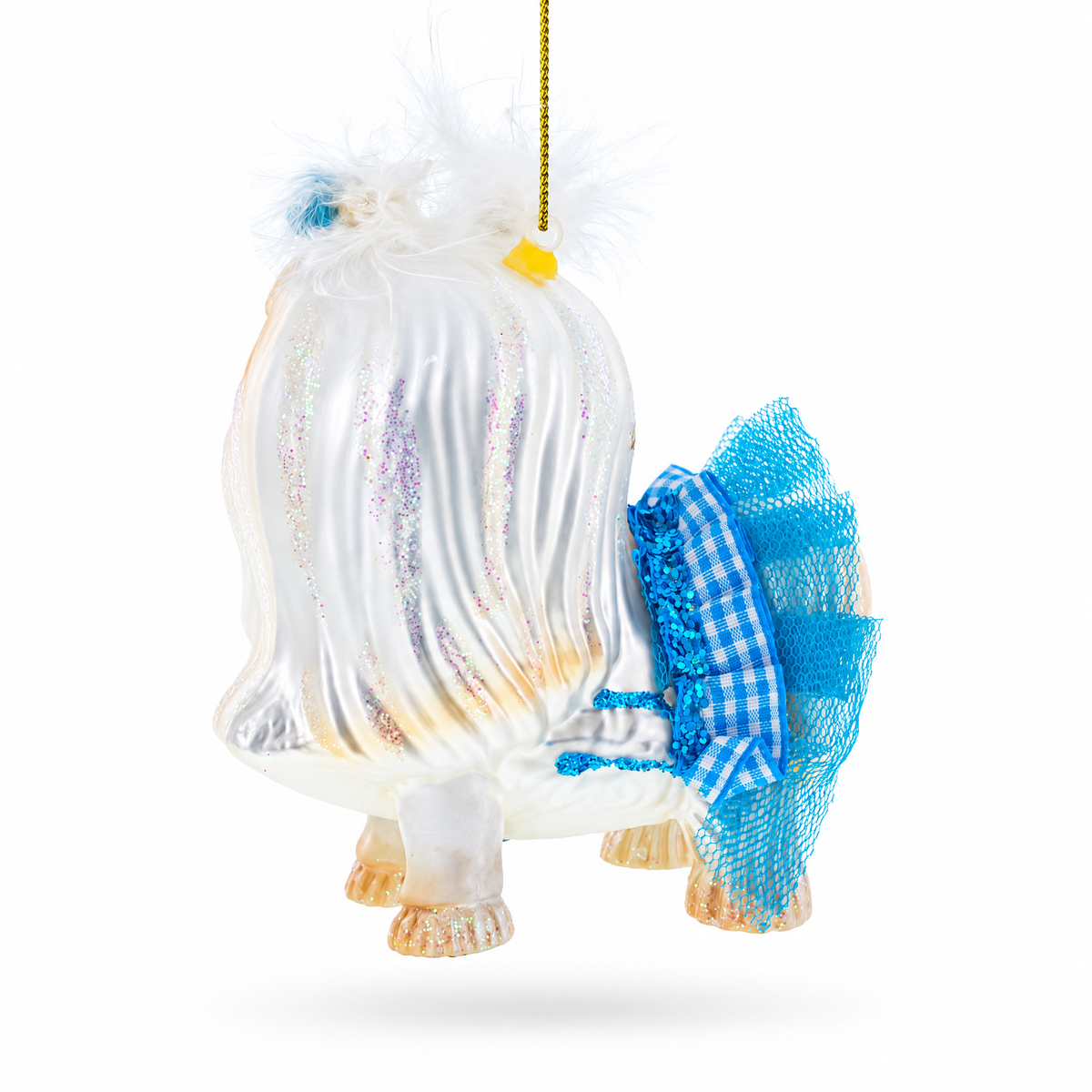 Maltese Dog in Blue Outfit Glass Christmas Ornament