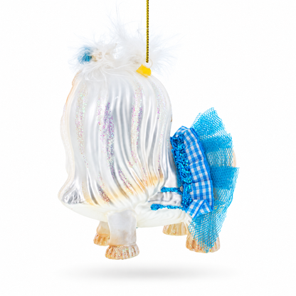 Maltese Dog in Blue Outfit Glass Christmas Ornament