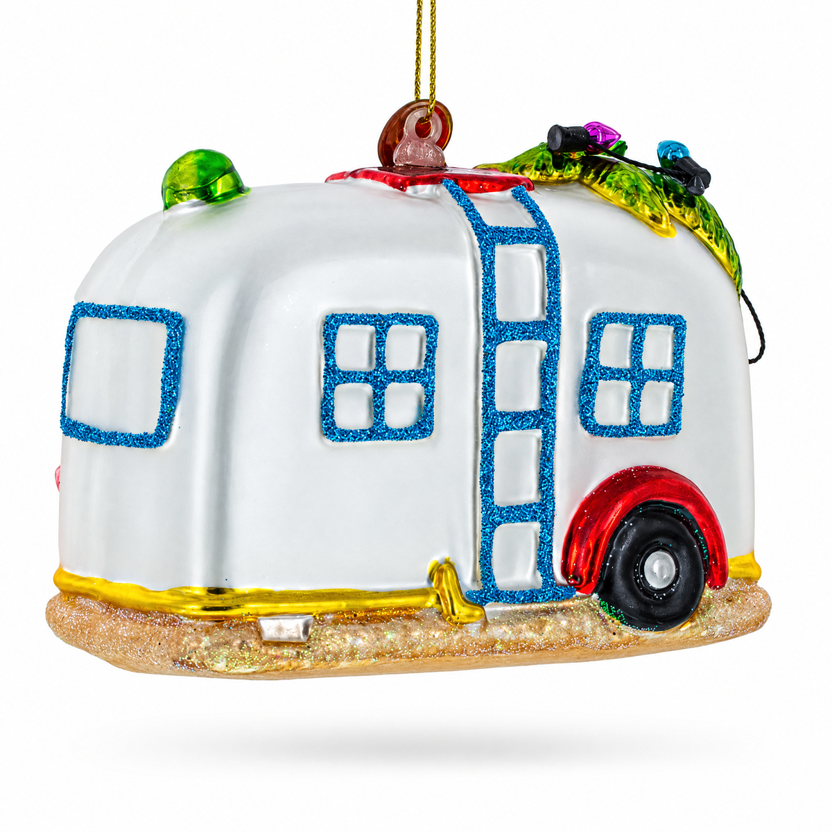 Snorkeling Santa in Camper Glass Christmas Ornament