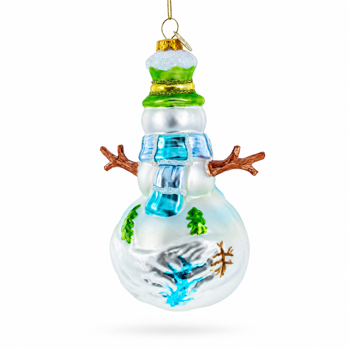 Snowman with Winter Village Painting Glass Christmas Ornament