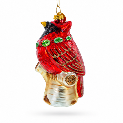 Red Cardinal on a Tree Branch Glass Christmas Ornament