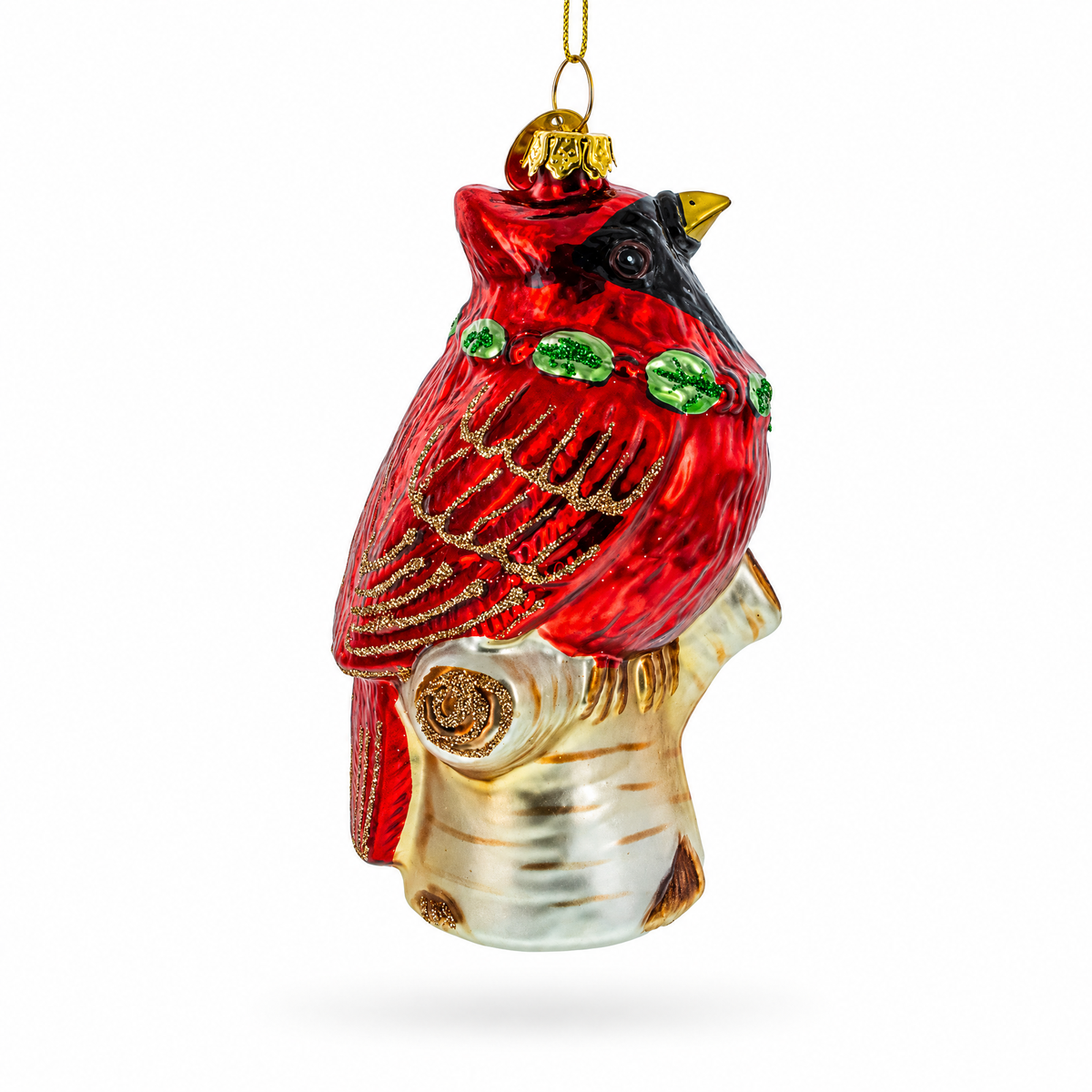 Red Cardinal on a Tree Branch Glass Christmas Ornament