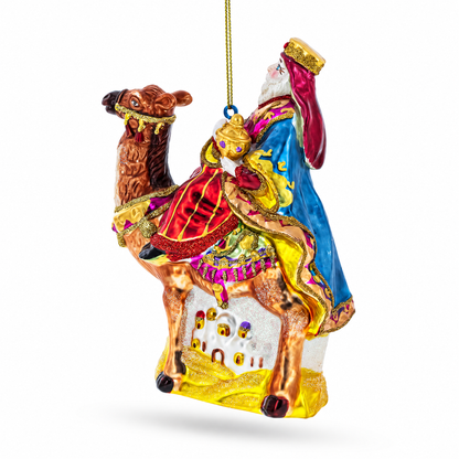 Wiseman on a Camel Glass Christmas Ornament