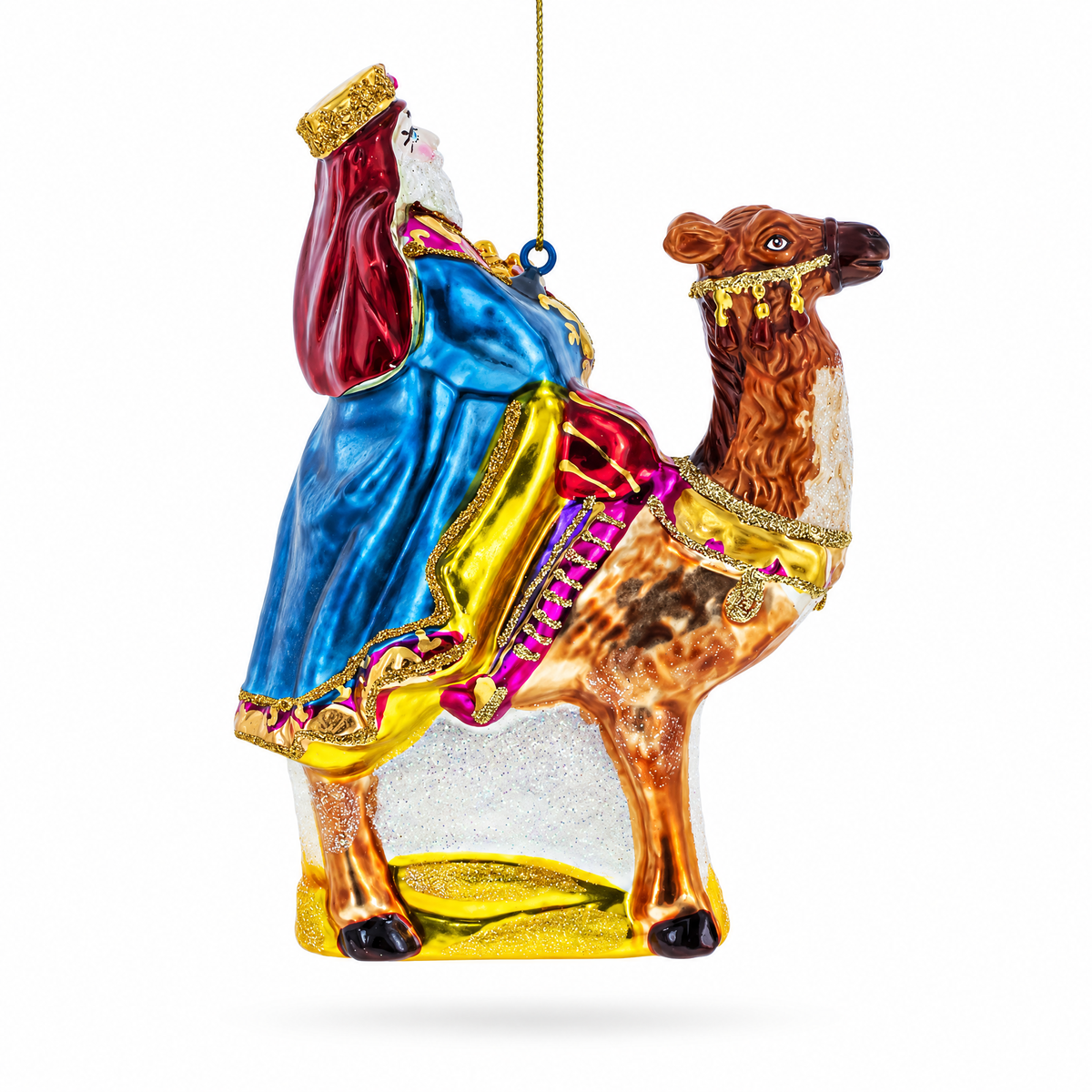 Wiseman on a Camel Glass Christmas Ornament