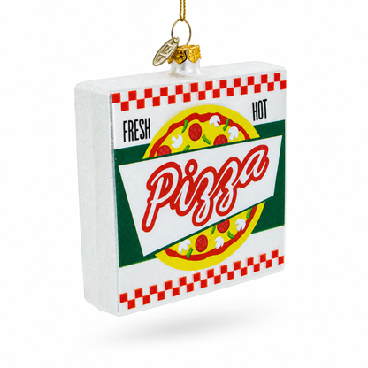 Takeout Pizza Box Glass Christmas Ornament