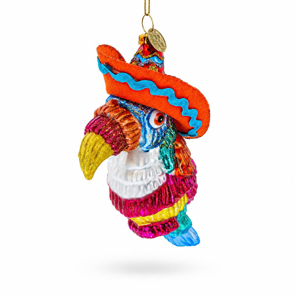 Tropical Toucan in a Sombrero Hat Glass Christmas Ornament