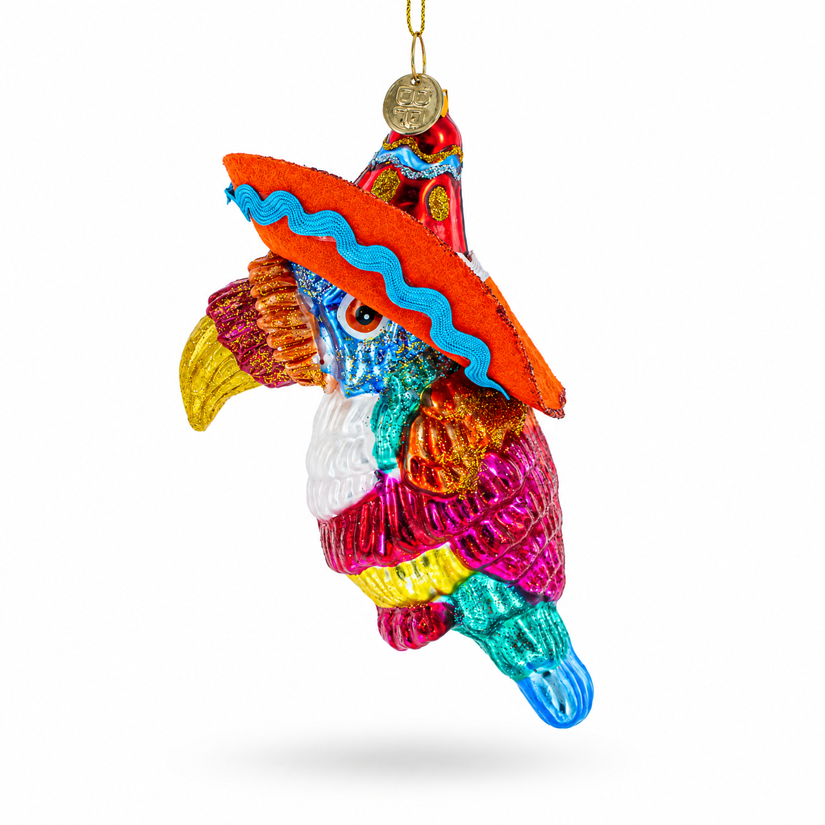 Tropical Toucan in a Sombrero Hat Glass Christmas Ornament