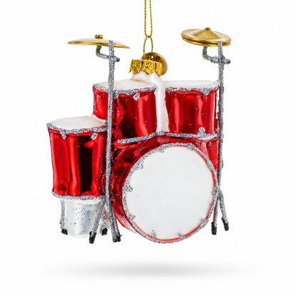 Rocking' Red Drum Kit Glass Christmas Ornament