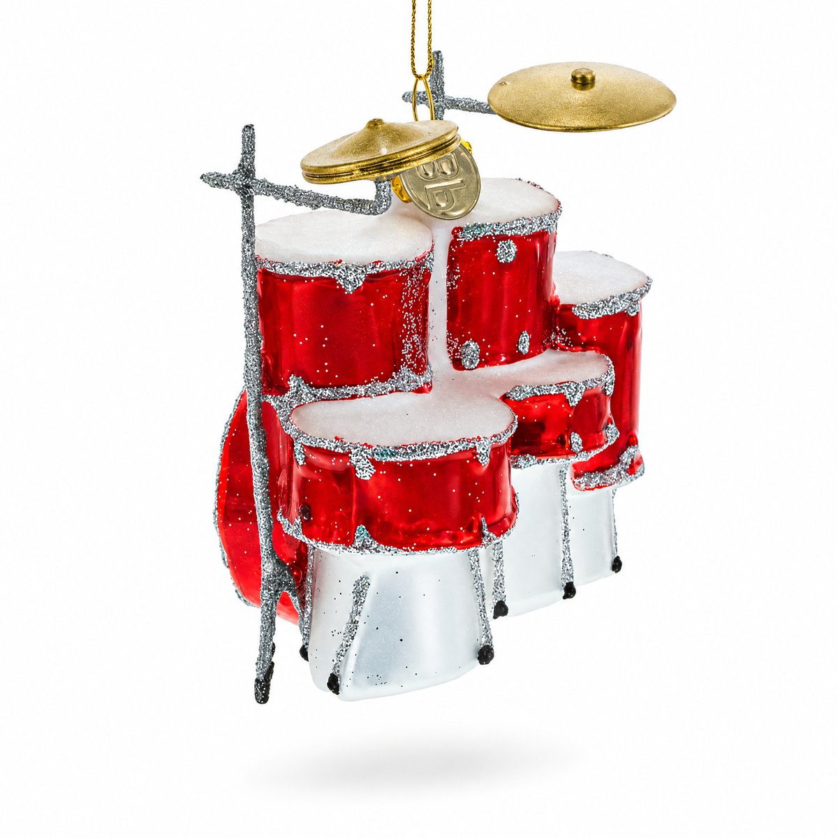 Rocking' Red Drum Kit Glass Christmas Ornament
