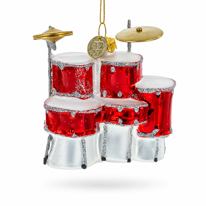 Rocking' Red Drum Kit Glass Christmas Ornament