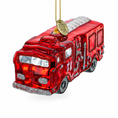 Gleaming Firetruck Glass Christmas Ornament