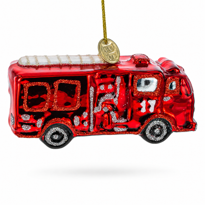 Gleaming Firetruck Glass Christmas Ornament