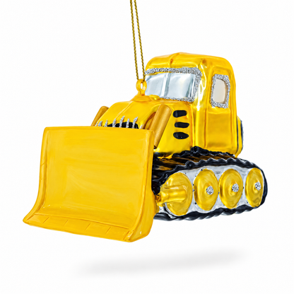 Bulldozer Glass Christmas Ornament