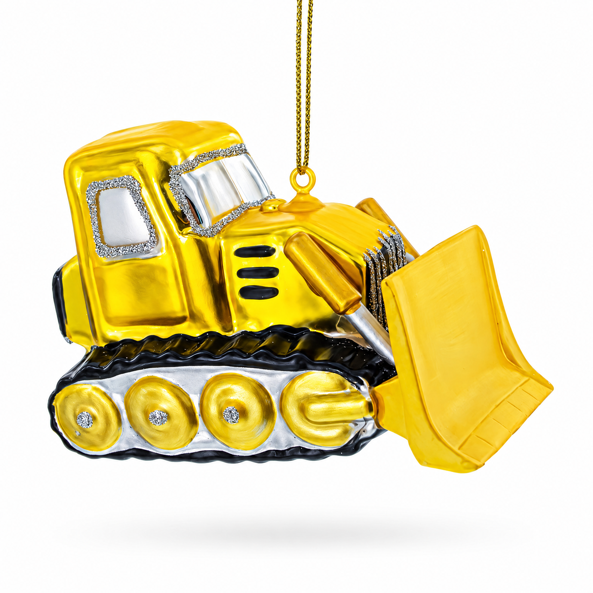 Bulldozer Glass Christmas Ornament